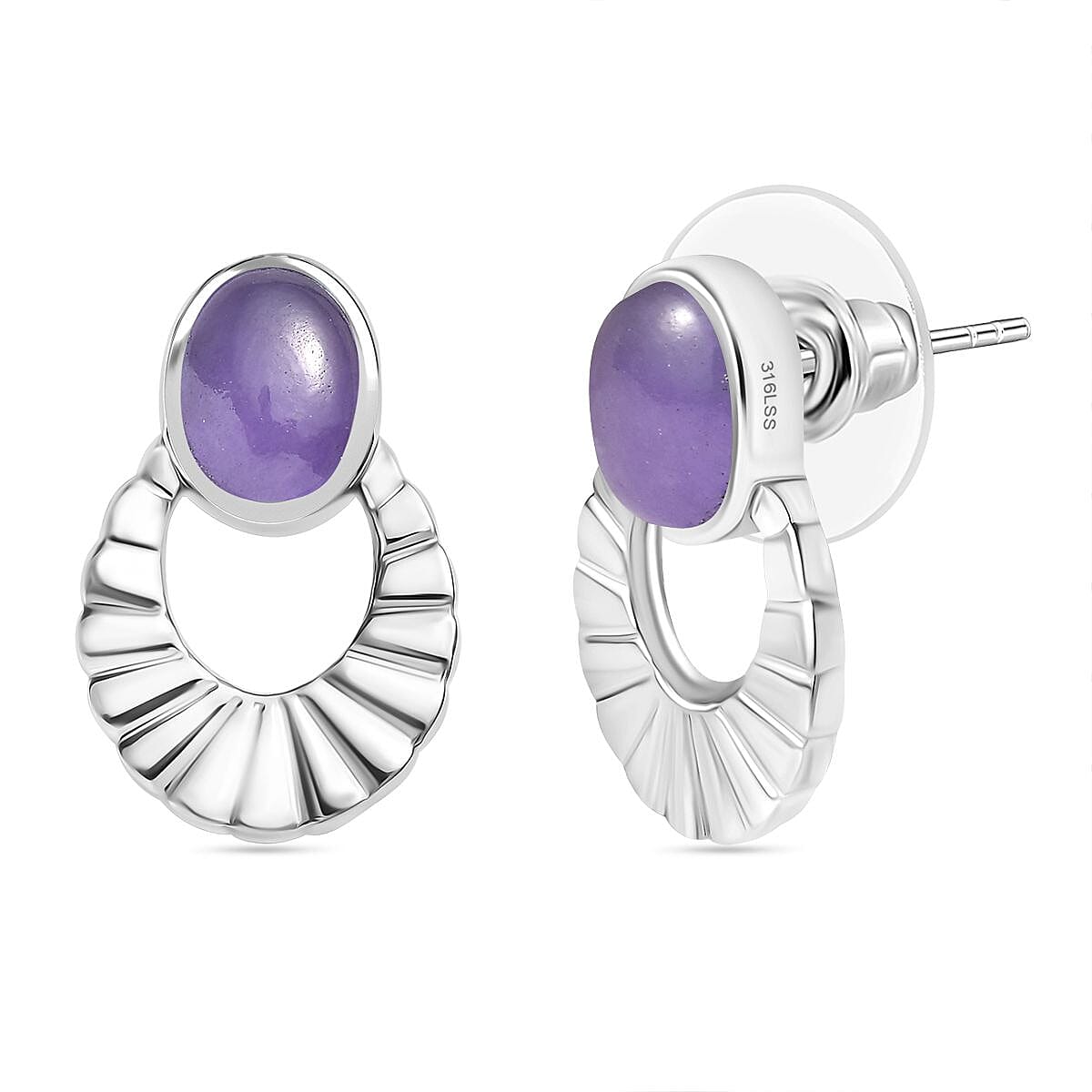 Dyed Purple Jade Fancy Earrings in Stainless Steel 2.95 Ct. 7925160 0