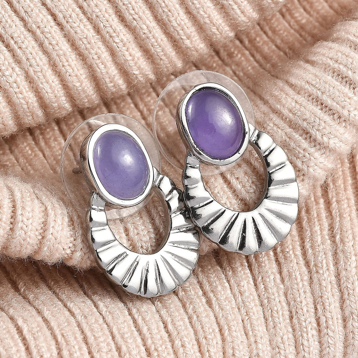 Dyed Purple Jade Fancy Earrings in Stainless Steel 2.95 Ct. 7925160 2