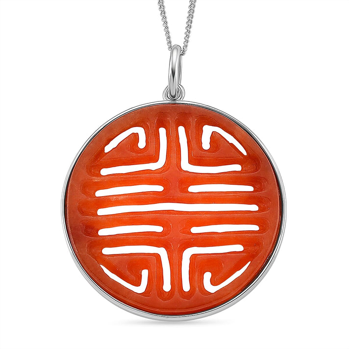 Enhanced Red Jade Cabochon Cut Pendant with Chain (Size 18) in Rhodium Overlay Sterling Silver 20.00 Ct. 4450537 1