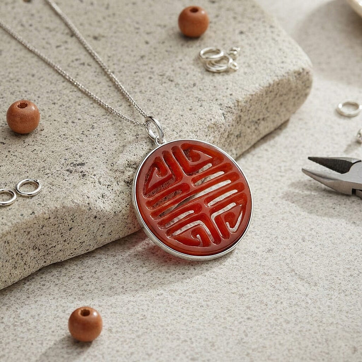 Enhanced Red Jade Cabochon Cut Pendant with Chain (Size 18) in Rhodium Overlay Sterling Silver 20.00 Ct. 4450537 2