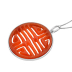 Enhanced Red Jade Cabochon Cut Pendant with Chain (Size 18) in Rhodium Overlay Sterling Silver 20.00 Ct.