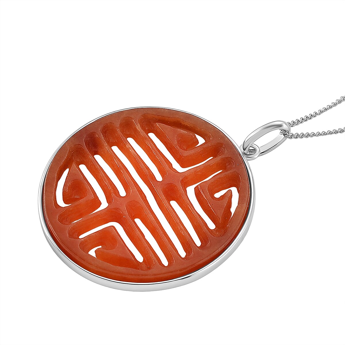 Enhanced Red Jade Longevity Symbol Pendant with Chain (Size 18) in Rhodium Overlay Sterling Silver 20.00 Ct. V32519820 4