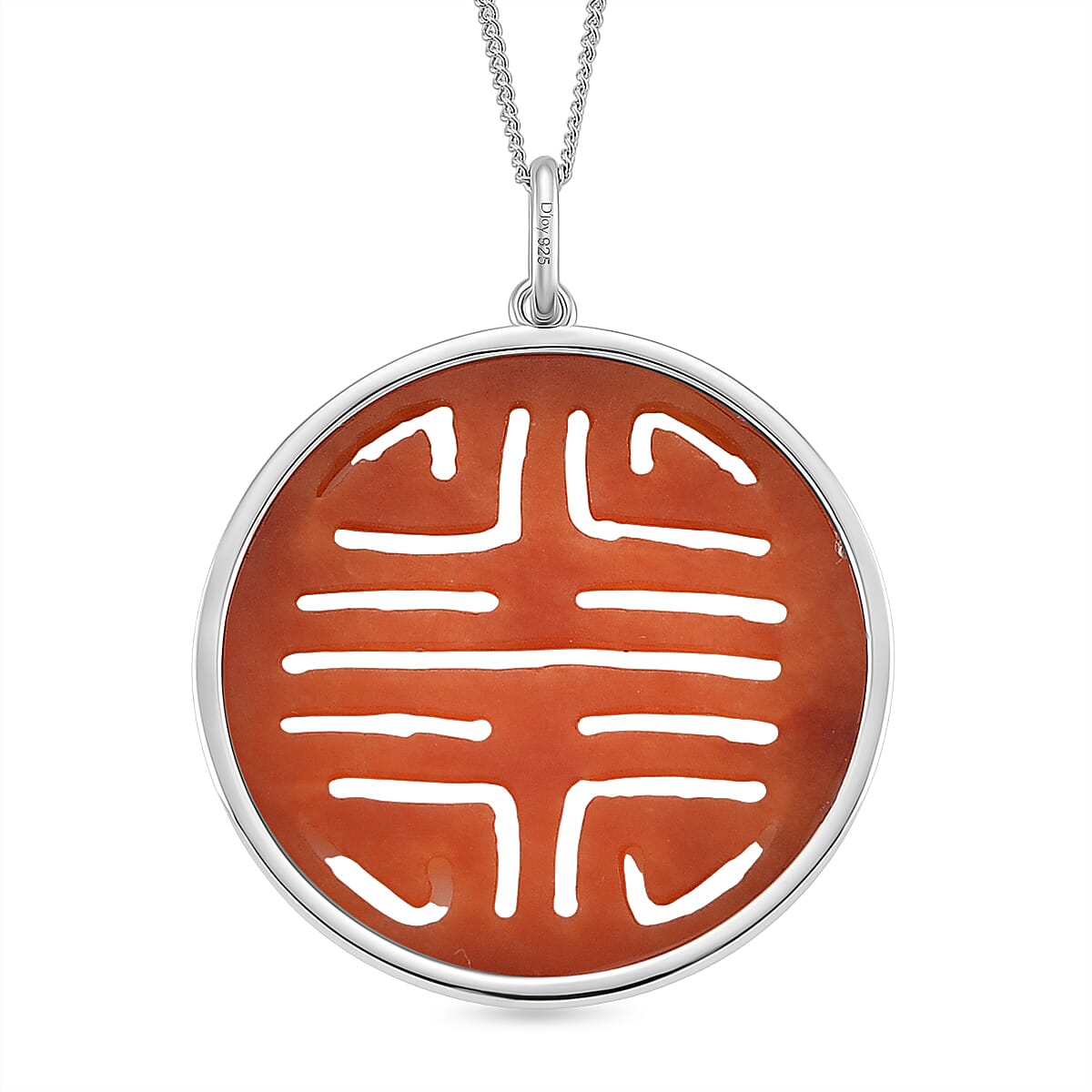 Enhanced Red Jade Longevity Symbol Pendant with Chain (Size 18) in Rhodium Overlay Sterling Silver 20.00 Ct. V32519820 5