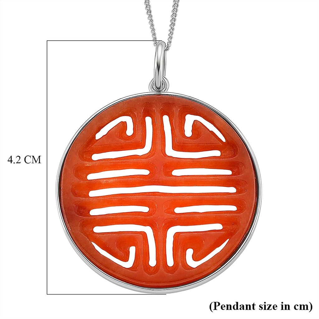 Enhanced Red Jade Cabochon Cut Pendant with Chain (Size 18) in Rhodium Overlay Sterling Silver 20.00 Ct.