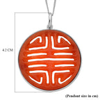 Enhanced Red Jade Cabochon Cut Pendant with Chain (Size 18) in Rhodium Overlay Sterling Silver 20.00 Ct.