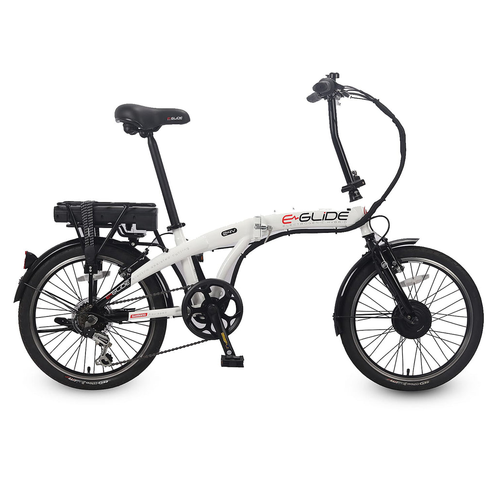 E-life Eglide City 6 Speed Folding Electric Bike - White - Black Charges in 2-3 Hrs, Up to 40 miles On A Single Charge