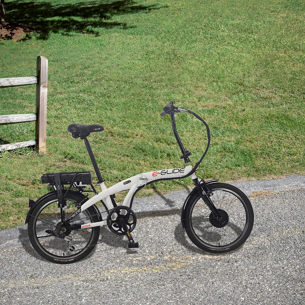 E-life Eglide City 6 Speed Folding Electric Bike - White - Black Charges in 2-3 Hrs, Up to 40 miles On A Single Charge