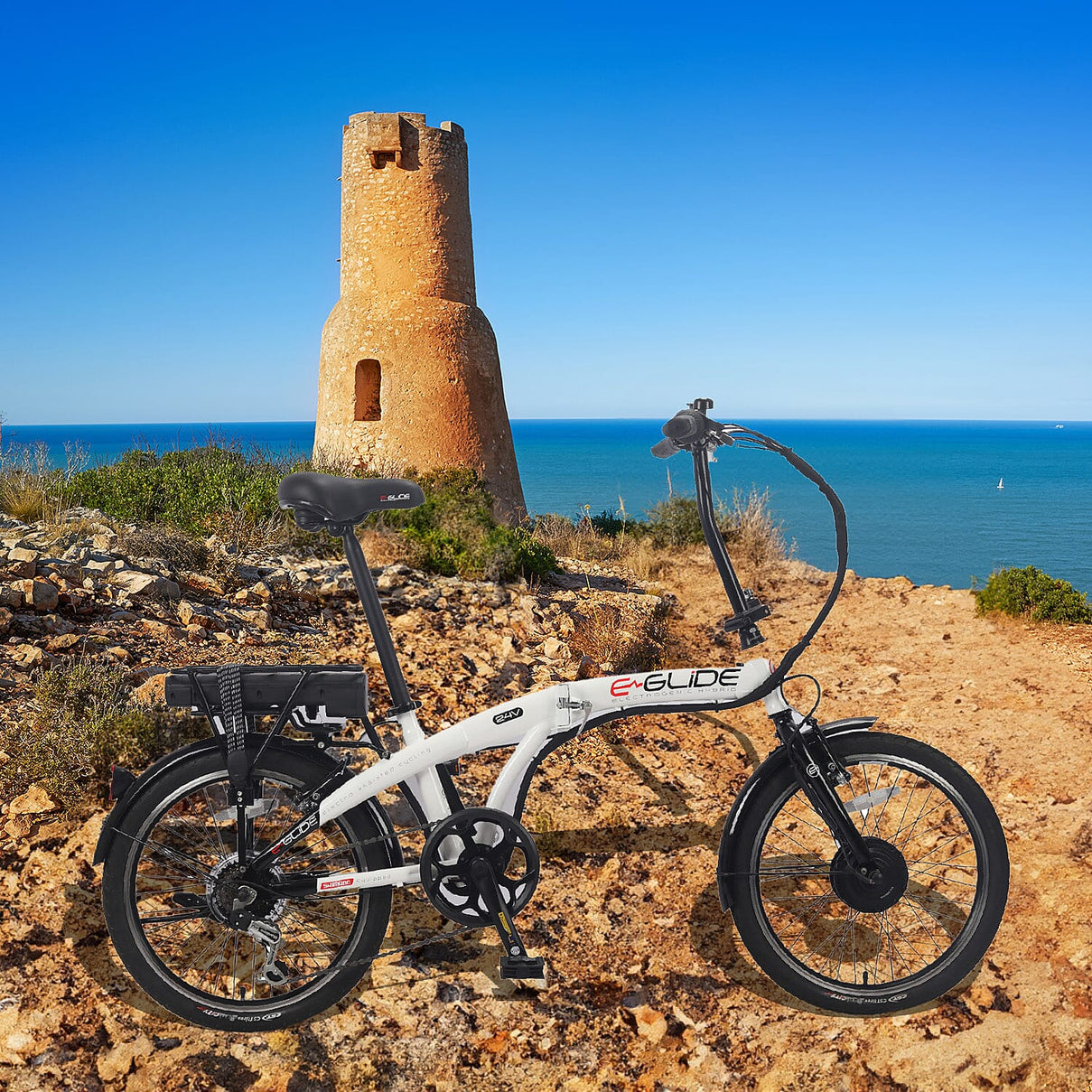 eGlide City Folder Folding Electric eBike (Charges in 2-3 Hrs, Up to 25 miles On A Single Charge) - White &amp; Black 7676177 2