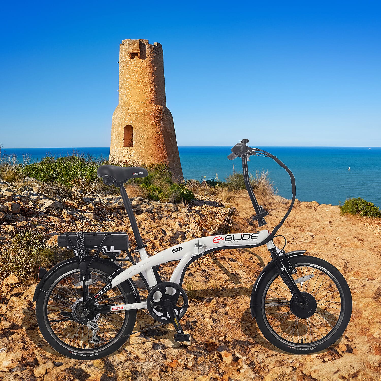 eGlide City Folder Folding Electric eBike (Charges in 2-3 Hrs, Up to 25 miles On A Single Charge) - White &amp; Black 7676177 2