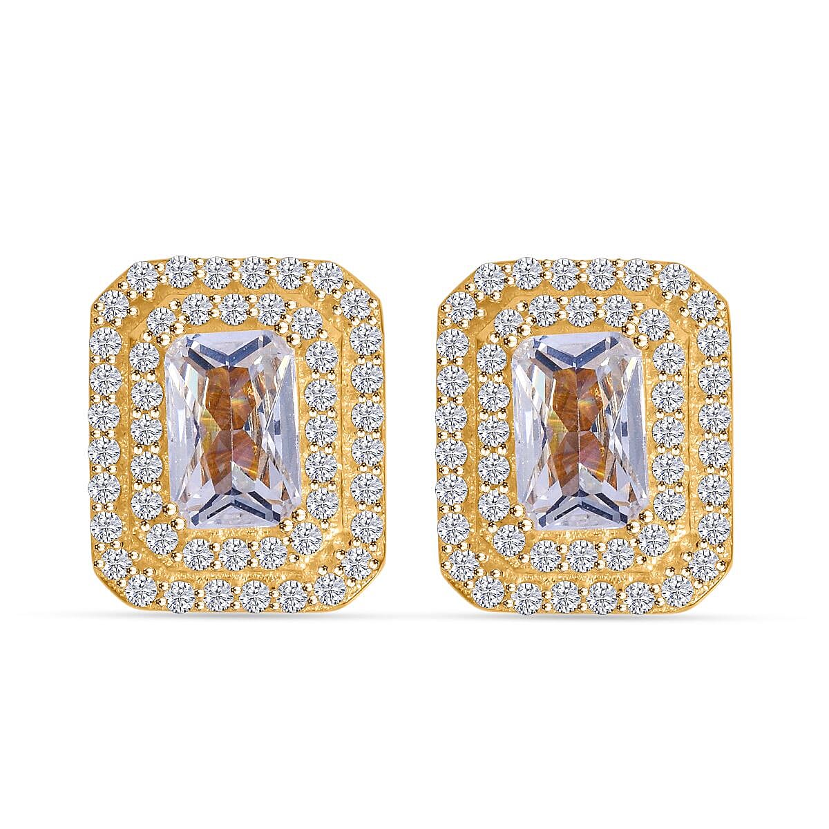 ELANZA 2.77 Ct. Simulated Diamond Double Halo Stud Earrings in Yellow Gold Plated Sterling Silver 6368922 0