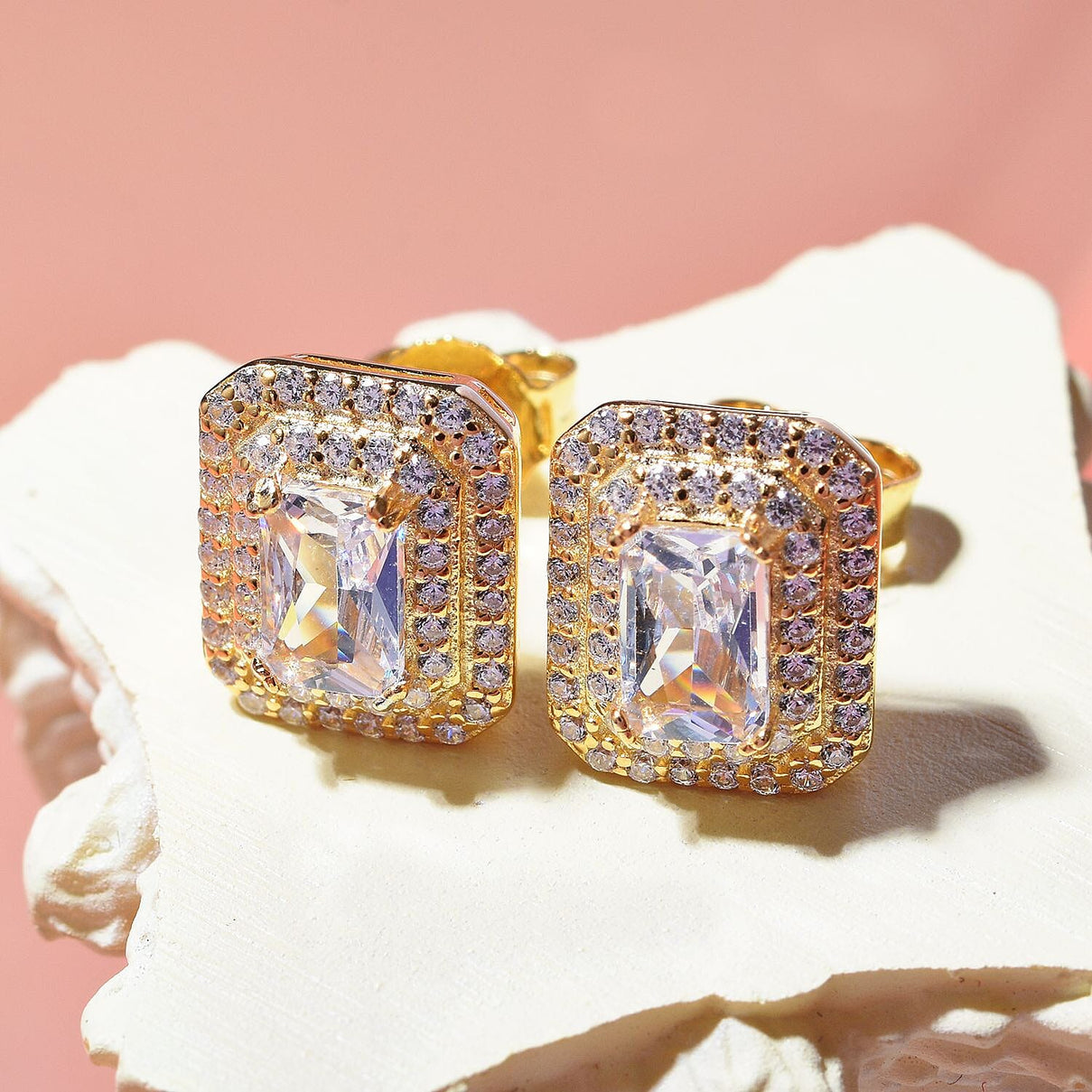 ELANZA 2.77 Ct. Simulated Diamond Double Halo Stud Earrings in Yellow Gold Plated Sterling Silver 6368922 1