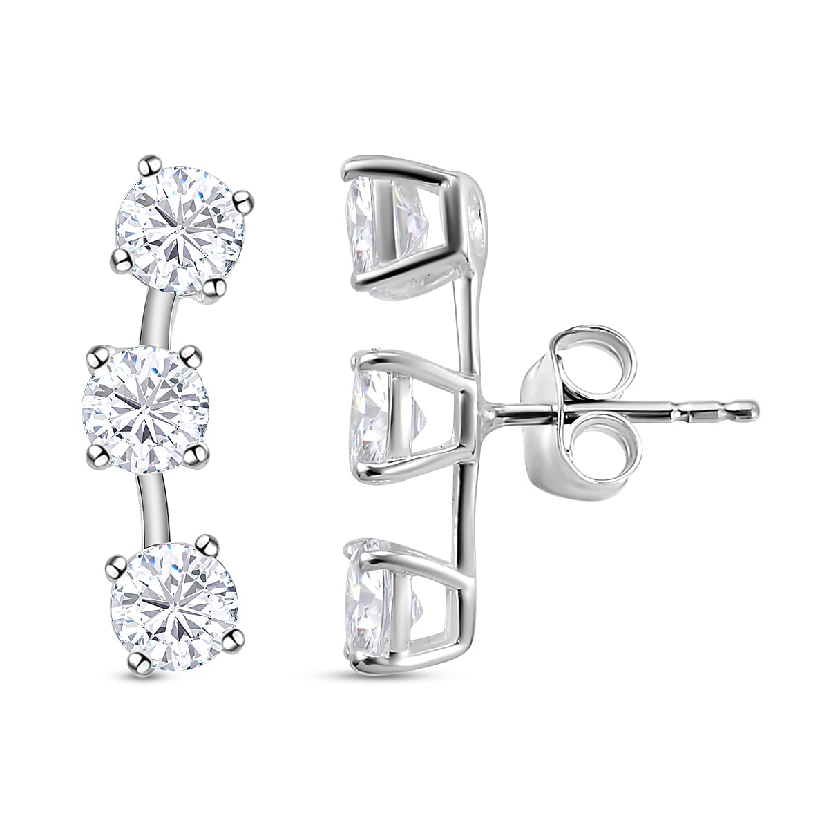 ELANZA Simulated Diamond Earrings (With Push Back) in Sterling Silver 7025624 0