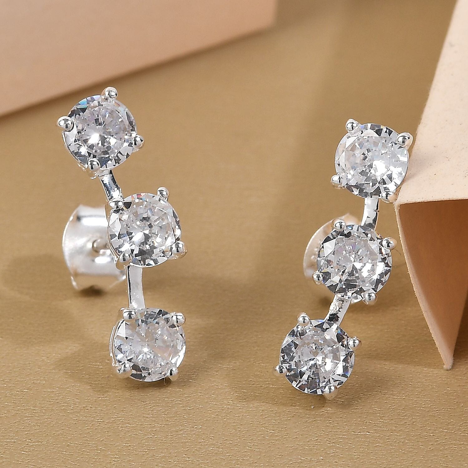 ELANZA Simulated Diamond Earrings (With Push Back) in Sterling Silver 7025624 2