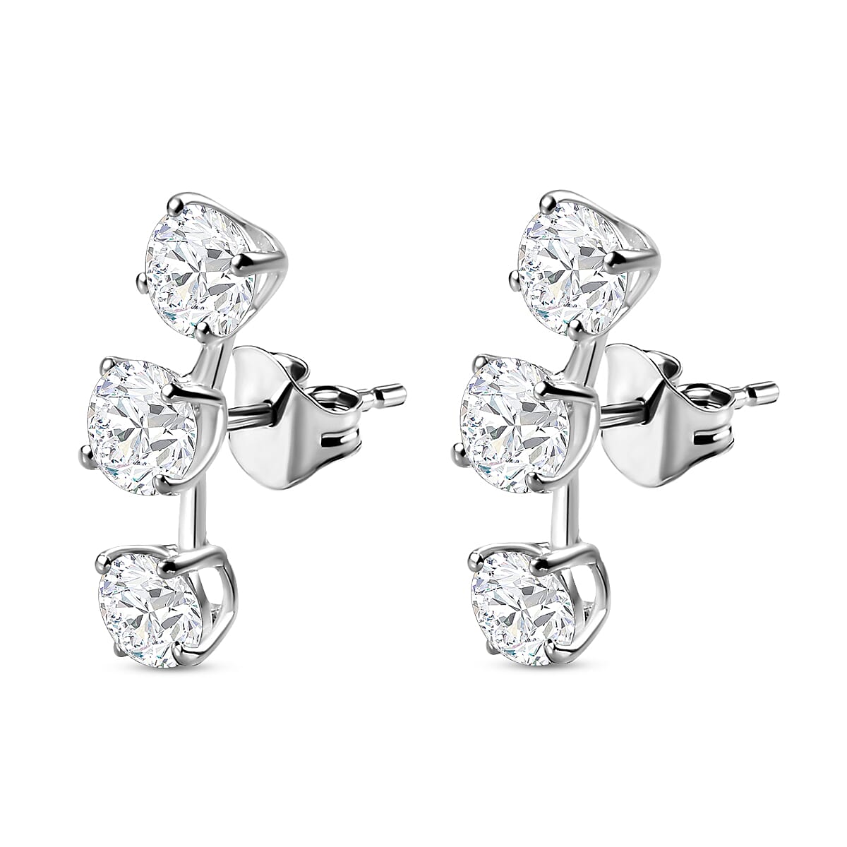 ELANZA Simulated Diamond Earrings (With Push Back) in Sterling Silver 7025624 4
