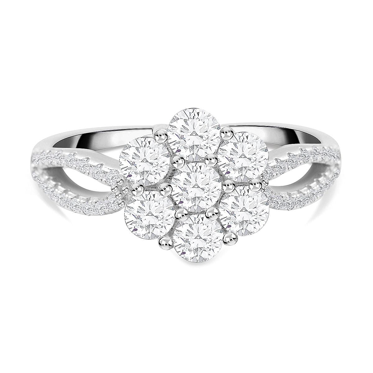 ELANZA Simulated Diamond Floral Ring in Sterling Silver 7212605 0