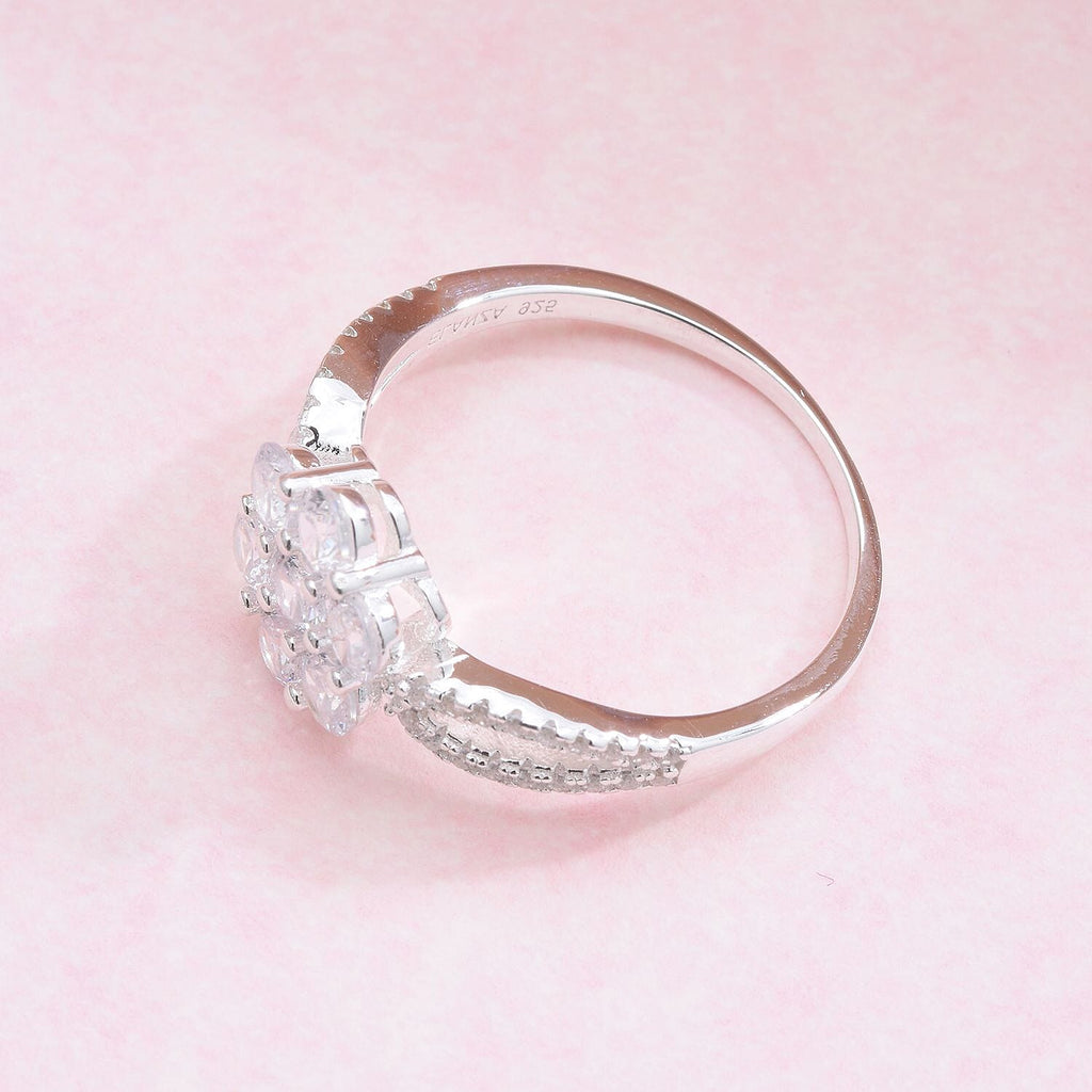 ELANZA Simulated Diamond Floral Ring in Sterling Silver