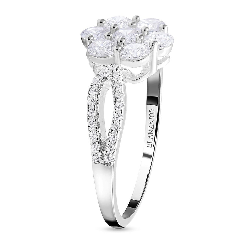 ELANZA Simulated Diamond Floral Ring in Sterling Silver