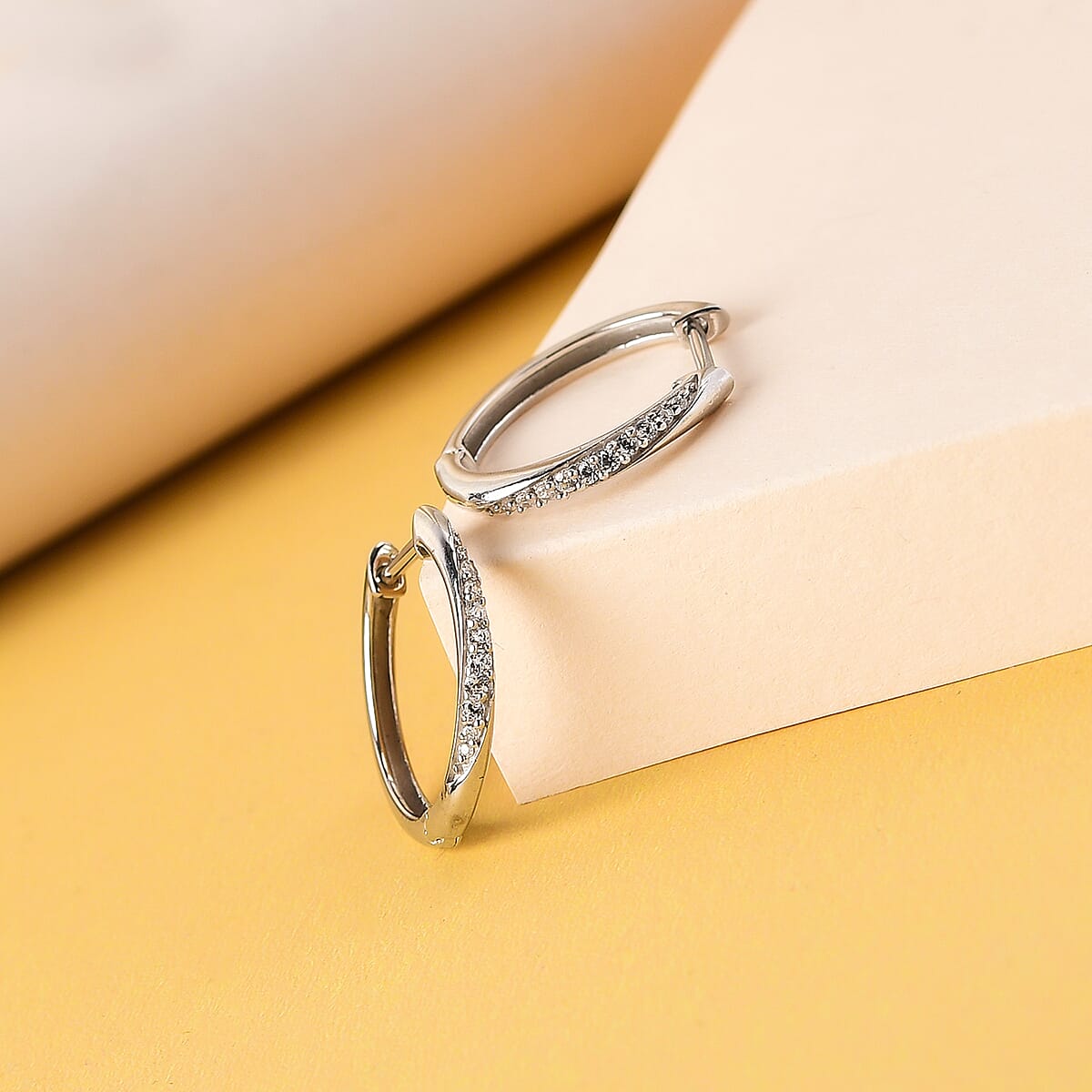 ELANZA Simulated Diamond Hoop Earrings in Platinum Overlay Sterling Silver 8852547 2