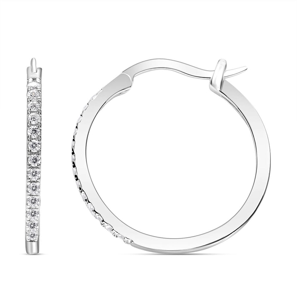 ELANZA Simulated Diamond Hoop Earrings(With Clasp) in Rhodium Overlay Sterling Silver