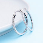 ELANZA Simulated Diamond Hoop Earrings(With Clasp) in Rhodium Overlay Sterling Silver