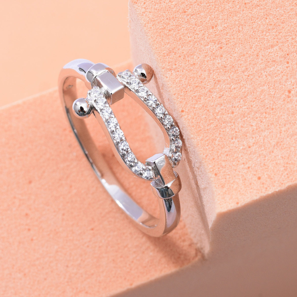 ELANZA Simulated Diamond Horseshoe Ring in Rhodium Overlay Sterling Silver 7212794 2
