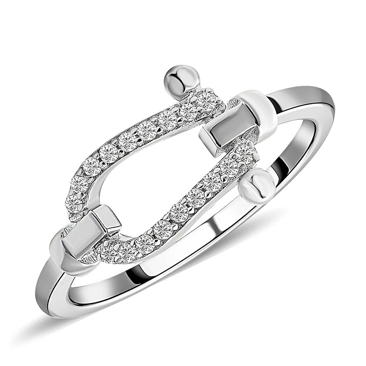 ELANZA Simulated Diamond Horseshoe Ring in Rhodium Overlay Sterling Silver 7212794 6
