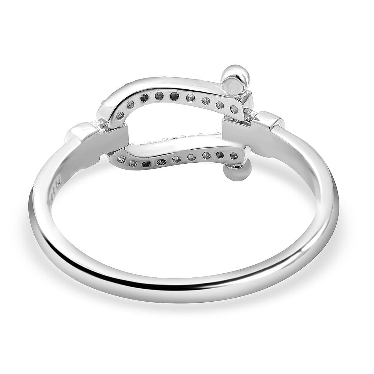 ELANZA Simulated Diamond Horseshoe Ring in Rhodium Overlay Sterling Silver 7212794 8