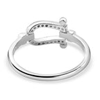 ELANZA Simulated Diamond Horseshoe Ring in Rhodium Overlay Sterling Silver