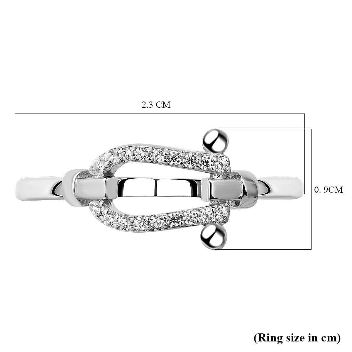 ELANZA Simulated Diamond Horseshoe Ring in Rhodium Overlay Sterling Silver 7212794 10