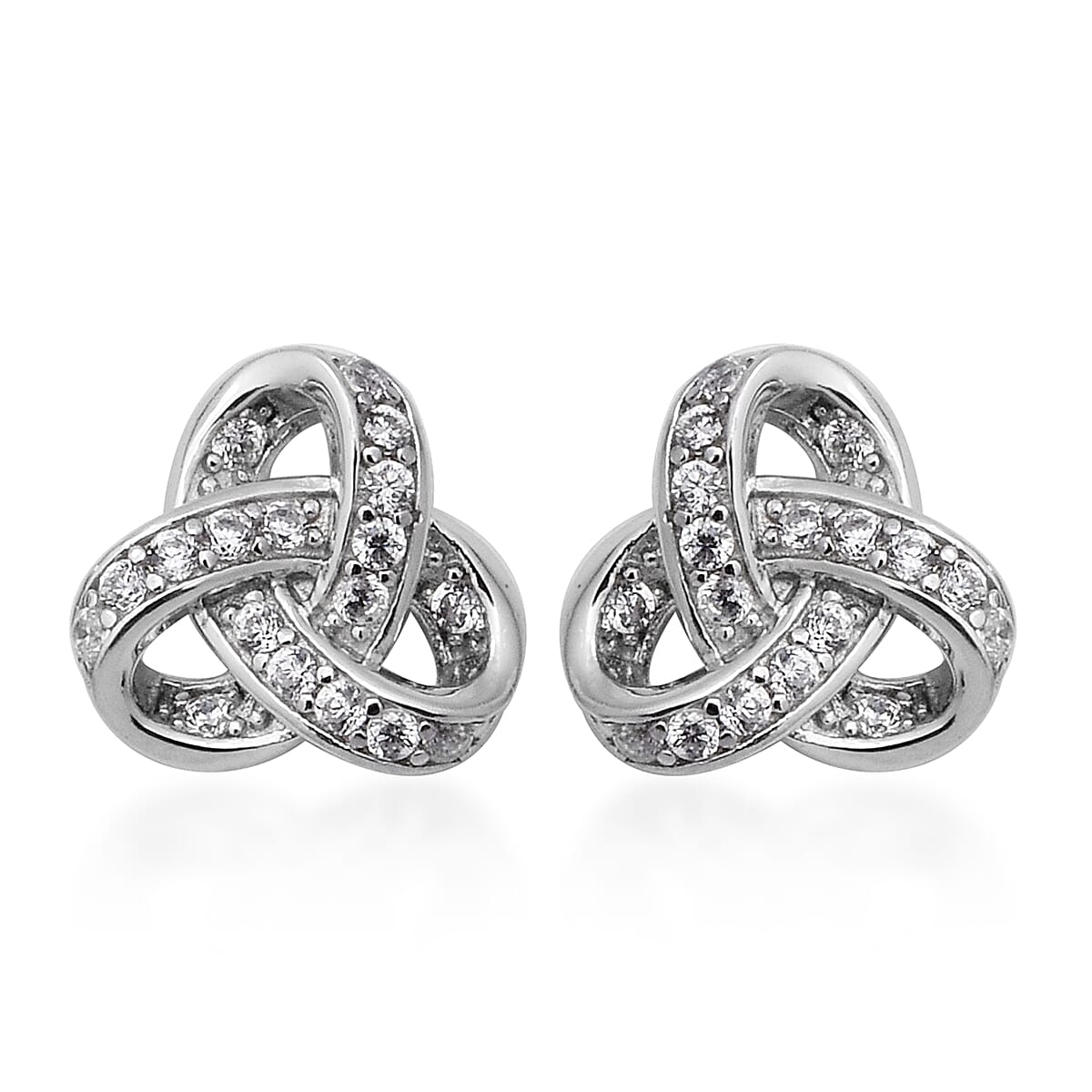 ELANZA Simulated Diamond Triple Knot Stud Earrings in Rhodium Plated Silver 3515035 0