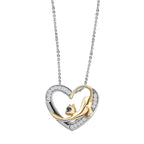 ELANZA Simulated Diamond and Simulated Black Spinel Heart Pendant( With Chain 20 Inch) in Two Tone Platinum And Yellow Gold Overlay Sterling Silver