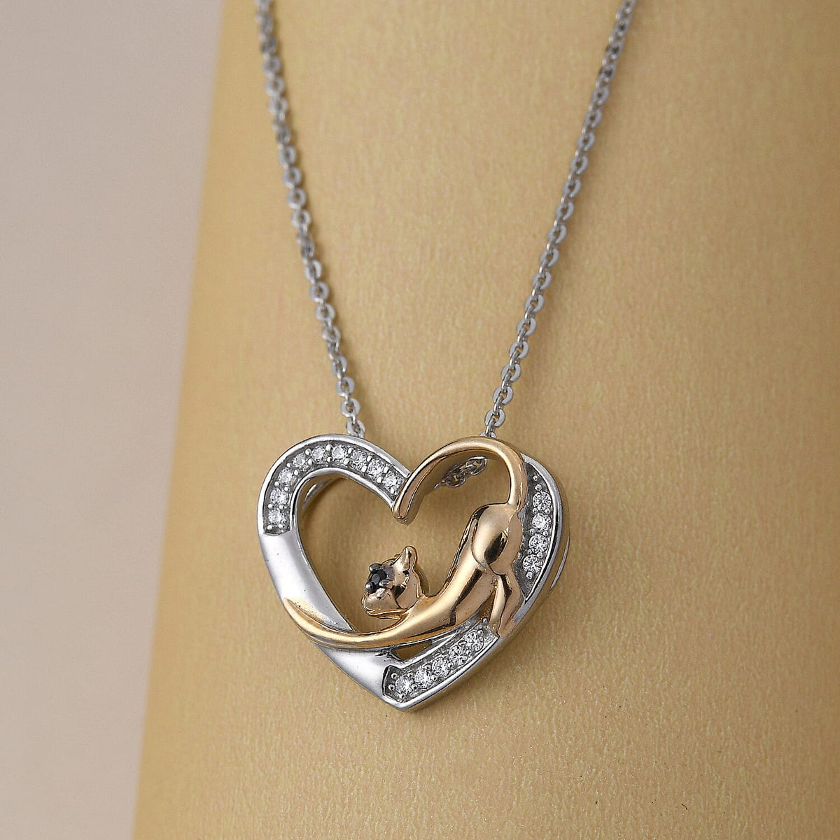 ELANZA Simulated Diamond and Simulated Black Spinel Heart Pendant( With Chain 20 Inch) in Two Tone Platinum And Yellow Gold Overlay Sterling Silver 4082120 2