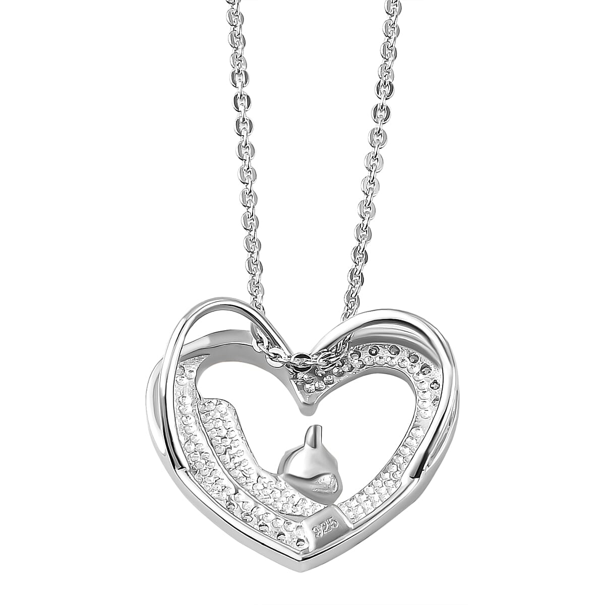 ELANZA Simulated Diamond and Simulated Black Spinel Heart Pendant( With Chain 20 Inch) in Two Tone Platinum And Yellow Gold Overlay Sterling Silver 4082120 4