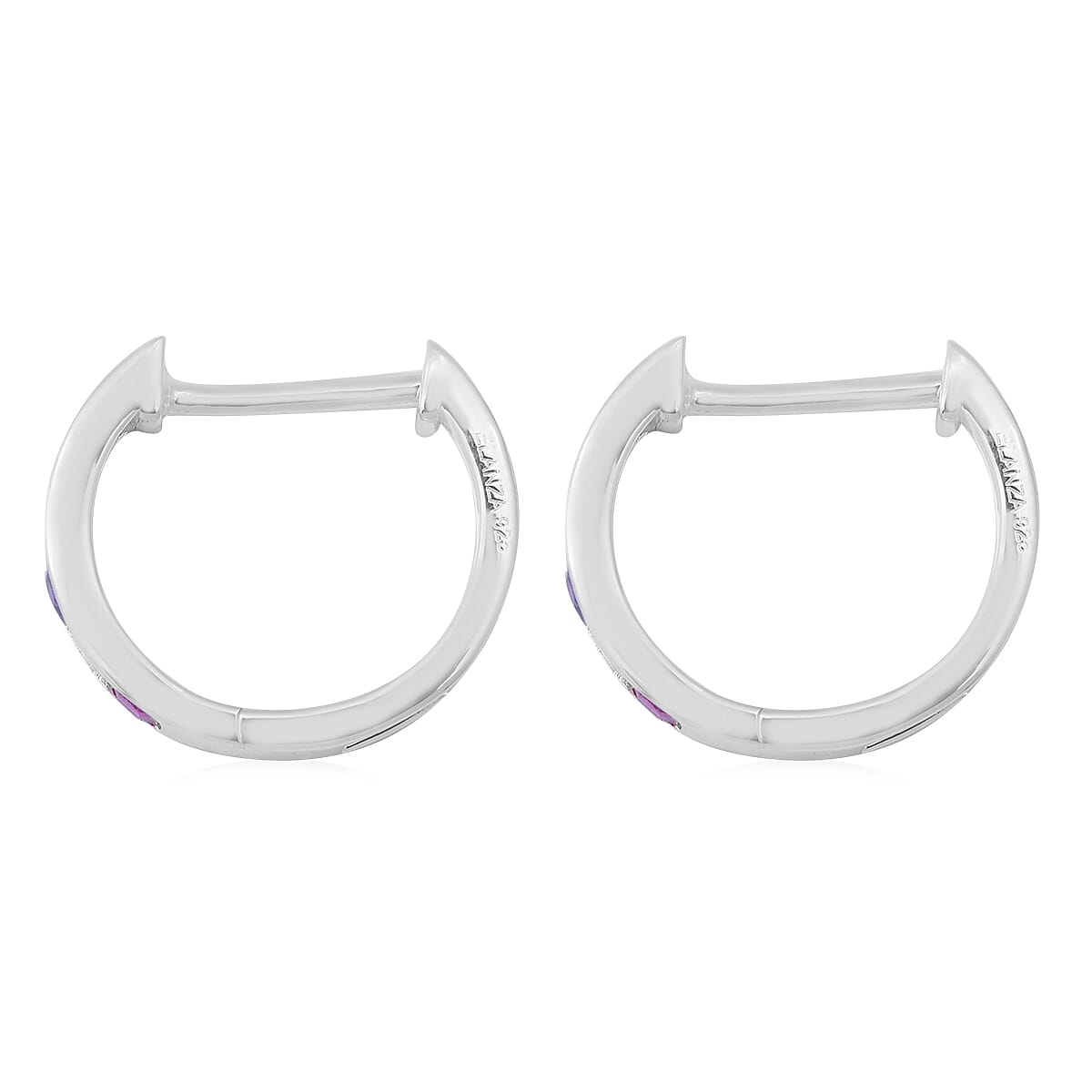 Multi Colour Rainbow Cubic Zirconia Hoop Earrings (with Clasp) in Rhodium Overlay Sterling Silver 6489246 3