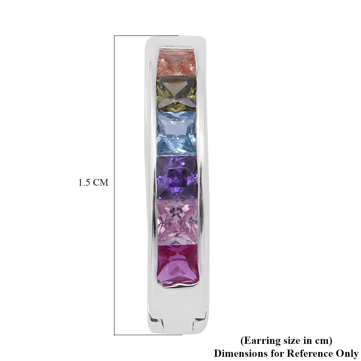Multi Colour Rainbow Cubic Zirconia Hoop Earrings (with Clasp) in Rhodium Overlay Sterling Silver 6489246 4
