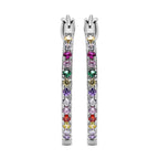 ELANZA Simulated Multi Diamond Hoop Earrings (With Clasp) in Rhodium Overlay Sterling Silver