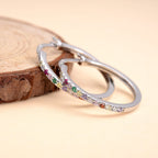 ELANZA Simulated Multi Diamond Hoop Earrings (With Clasp) in Rhodium Overlay Sterling Silver
