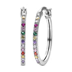 ELANZA Simulated Multi Diamond Hoop Earrings (With Clasp) in Rhodium Overlay Sterling Silver