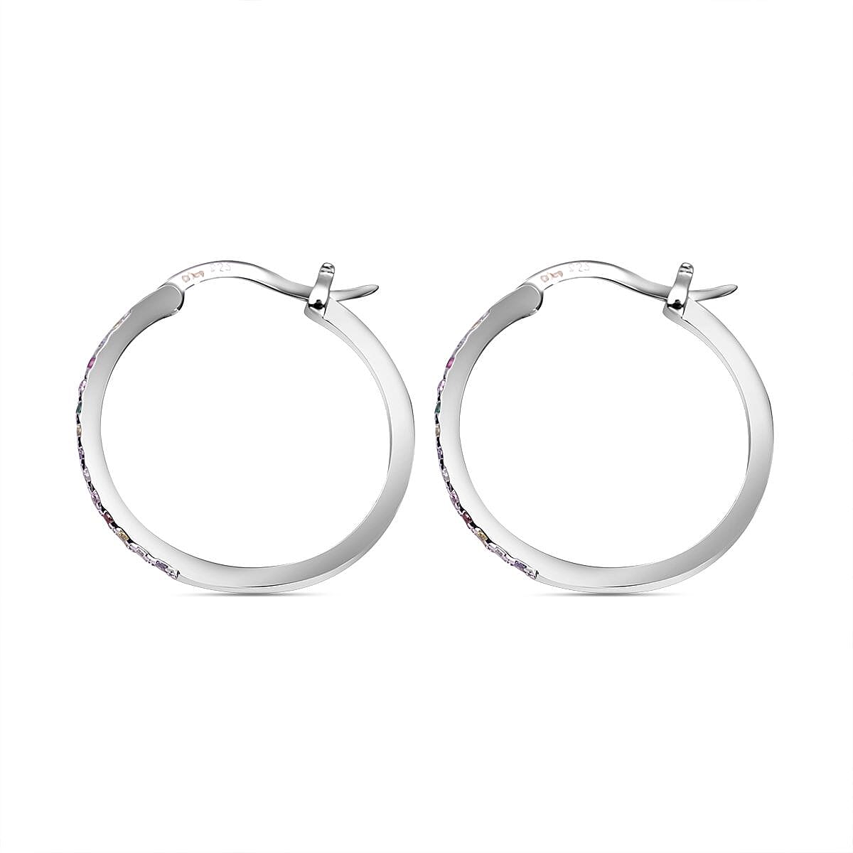 ELANZA Simulated Multi Diamond Hoop Earrings (With Clasp) in Rhodium Overlay Sterling Silver 7013329 5