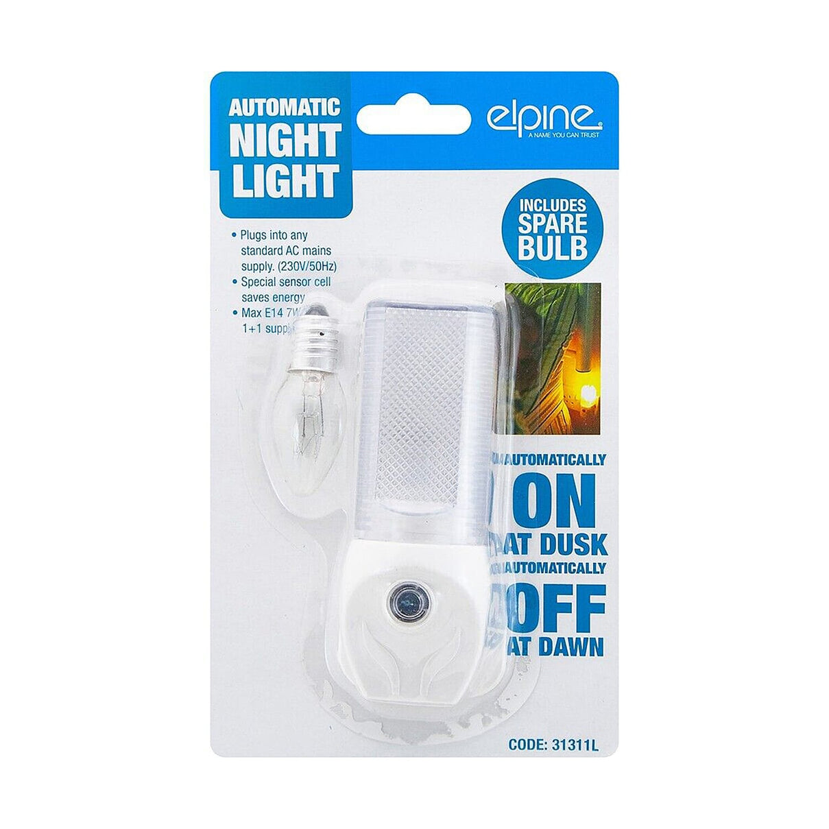 Elpine Night Light with Automatic Sensor with Spare Bulb - 230V 50Hz 7729897 0