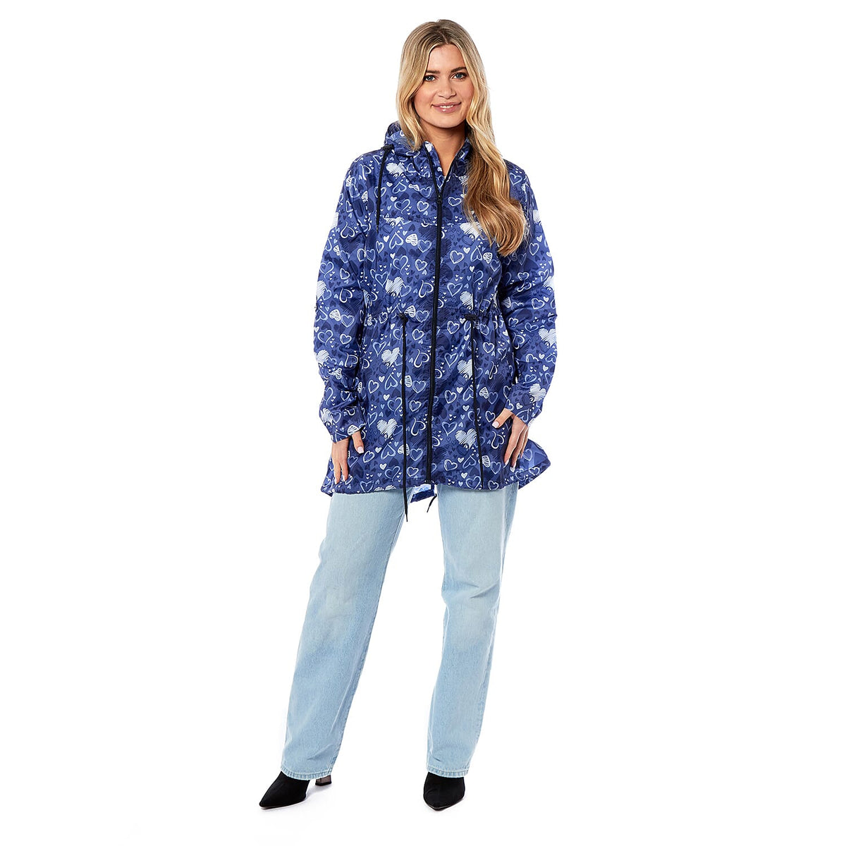 EMMA Scribble Hearts Pattern Raincoat (Size M) - Blue 7757868 0