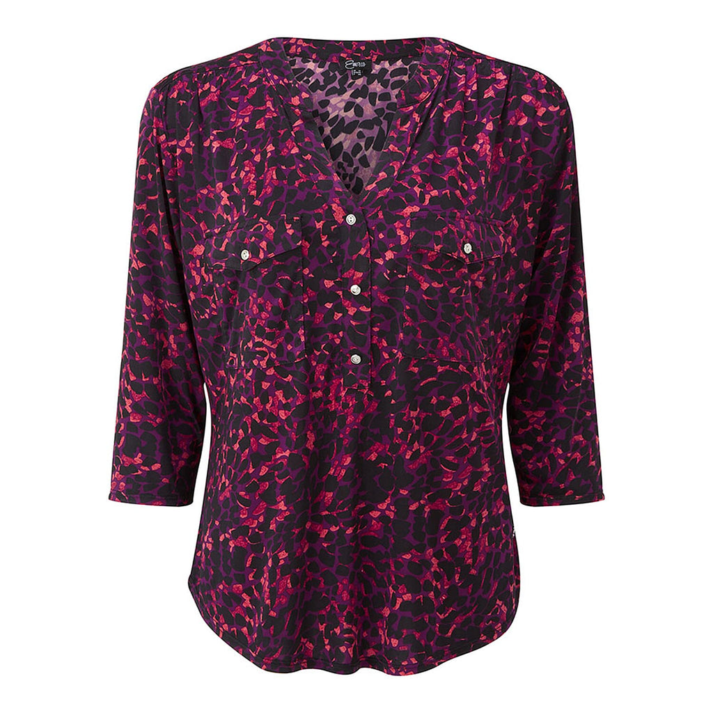 EMRECO Animal Print Jersey Mandarin Collar Blouse with Long Sleeves (Size 18) - Pink