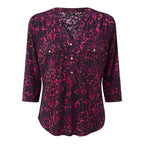 EMRECO Animal Print Jersey Mandarin Collar Blouse with Long Sleeves (Size 18) - Pink