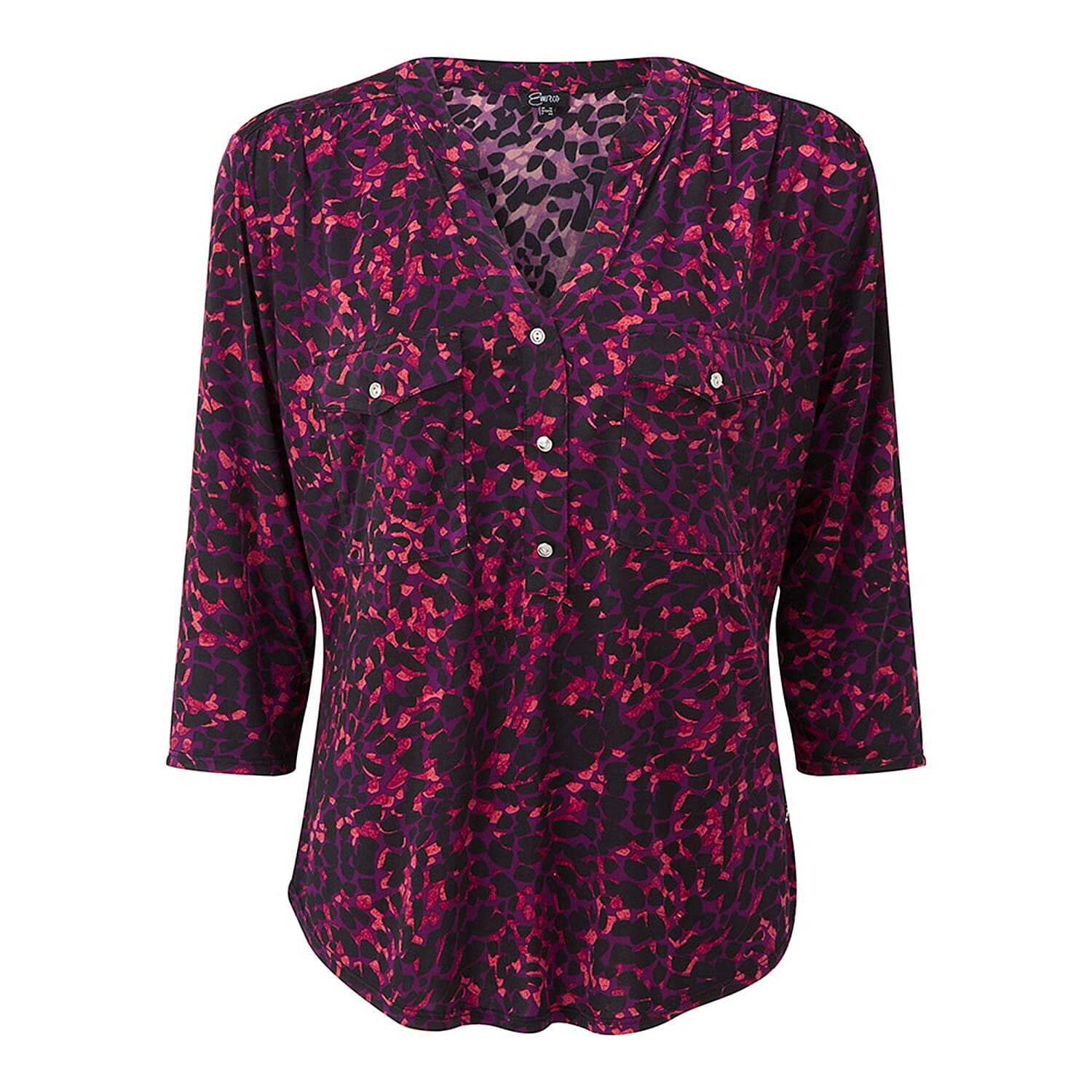 EMRECO Animal Print Jersey Mandarin Collar Blouse with Long Sleeves (Size 18) - Pink 7211741 0