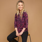 EMRECO Animal Print Jersey Mandarin Collar Blouse with Long Sleeves (Size 18) - Pink