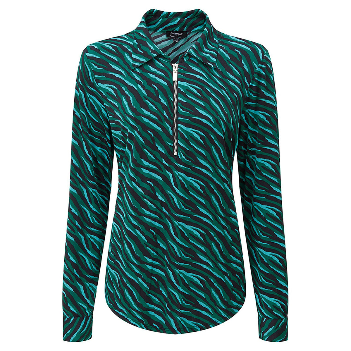 EMRECO Animal Print Zip Front Blouse - Turquoise 7211730 0