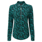 EMRECO Zip Front Classic Collar Blouse with Long Sleeves (Size 12) - Turquoise