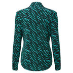 EMRECO Zip Front Classic Collar Blouse with Long Sleeves (Size 12) - Turquoise