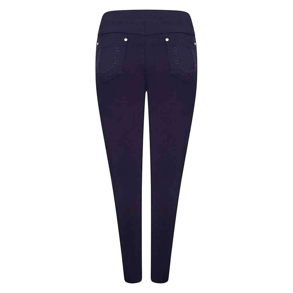 EMRECO Jean Style Bengaline Trouser with Elasticated Waistband and Functional Back Pockets (Size 14) - Navy