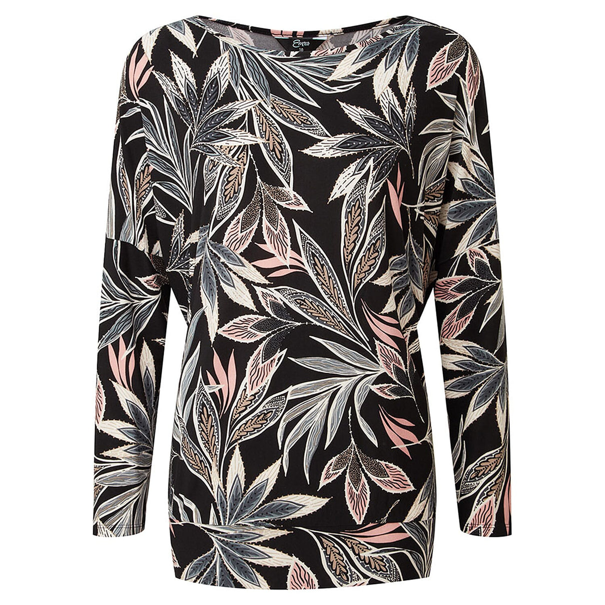 EMRECO Oversized Leaf Print Top with Long Sleeves (Size 16) - Black &amp; Multi 7211753 0